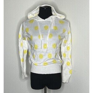 Aqua Womens Sweaters Small White‎ Yellow Hooded Lemon Long Sleeve Casual Summer